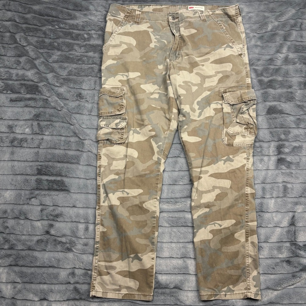 Wrangler Mens Regular Taper Camo Cargo Pants 38x30 Tan Brown Camouflage